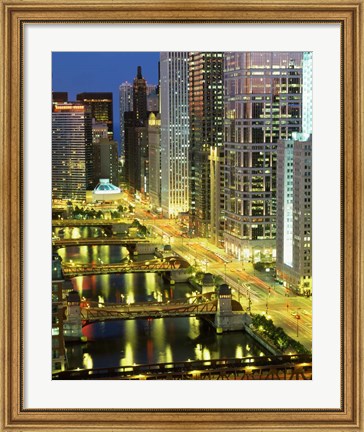 Framed Skyscrapers at Night, Chicago River, Illinois Print