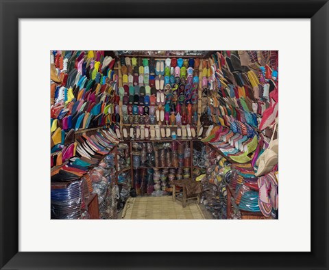 Framed Shoe store, Essaouira, Morocco Print