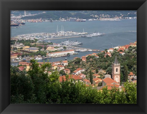 Framed Harbor with Italian Naval Vessels, La Spezia, Liguria, Italy Print