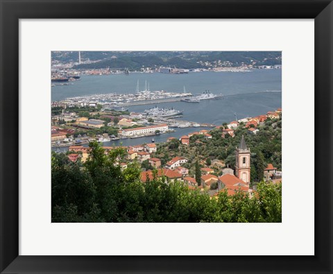 Framed Harbor with Italian Naval Vessels, La Spezia, Liguria, Italy Print