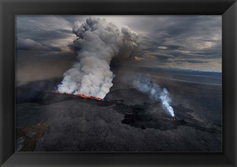 Framed Lava and Plumes from the Holuhraun Fissure, Iceland Print