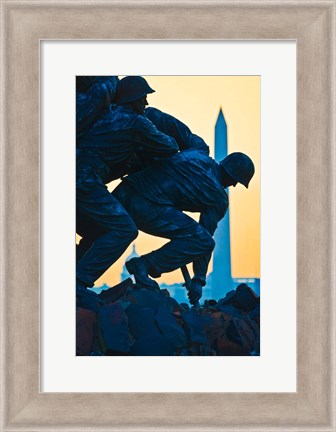 Framed Iwo Jima Memorial at Dusk, Arlington National Cemetery, Arlington, Virginia Print