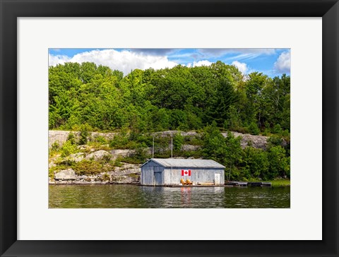 Framed Old Metal Boathouse, Lake Muskoka, Ontario, Canada Print