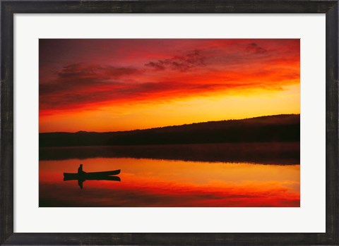 Framed Silhouetted Canoe On Lake Print