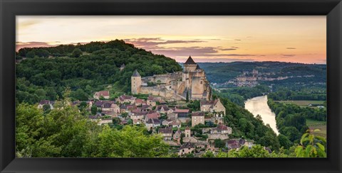 Framed Chateau de Castelnaud Castle and Dordogne River, Aquitaine, France Print