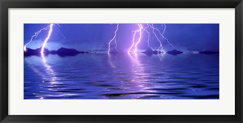 Framed Lightning over the sea Print