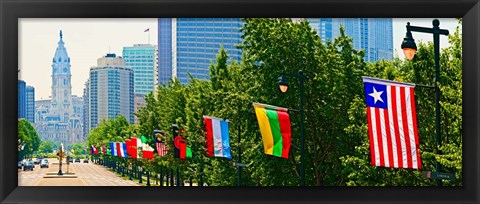 Framed National Flags of the Countries at Benjamin Franklin Parkway, Pennsylvania Print