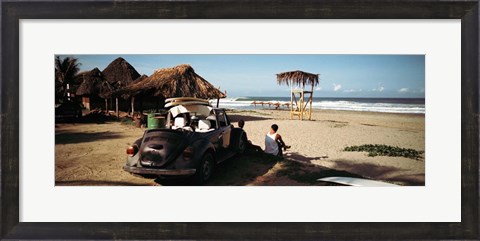 Framed Surfer at Zicatela Beach, Mexico Print