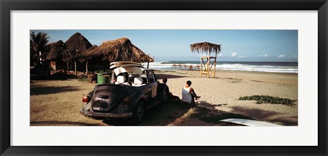 Framed Surfer at Zicatela Beach, Mexico Print