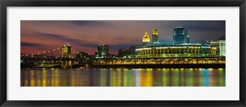 Framed Cincinnati Buildings at Night, Ohio Print