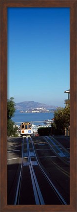 Framed Cable Car near Alcatraz Island, San Francisco Bay Print