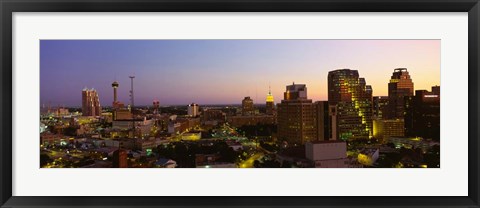 Framed San Antonio, Texas Buildings at Dusk Print