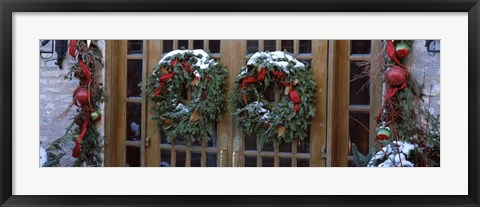 Framed Christmas Wreaths on Doors Print