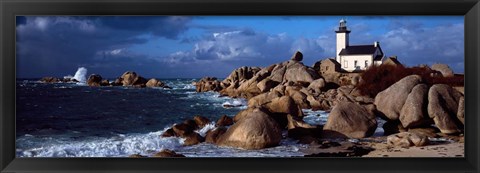 Framed Pontusval Lighthouse, Brignogan, Finistere, Brittany, France Print