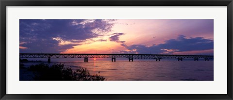 Framed Sun Setting over the Mackinac Bridge, Michigan Print