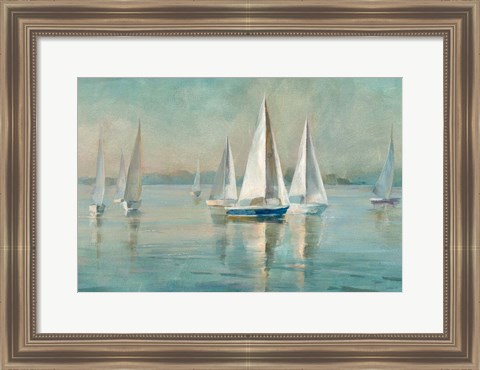 Framed Sailboats at Sunrise Print