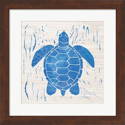 Framed Sea Creature Turtle Blue Print