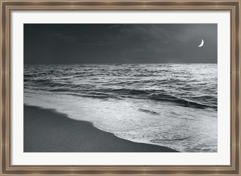 Framed Moonrise Beach Black and White Print