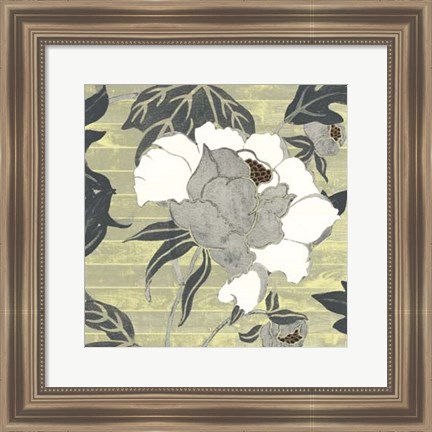 Framed Woodgrain Peony I Print