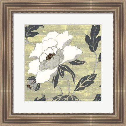 Framed Woodgrain Peony II Print