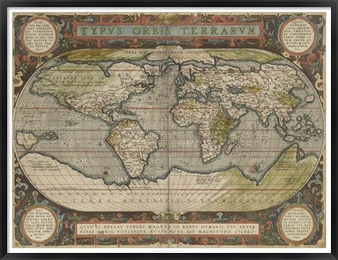 Framed Antique World Map 36x48 Print