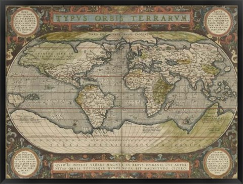 Framed Antique World Map 36x48 Print