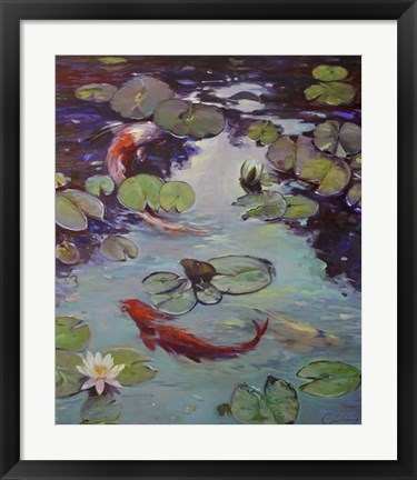 Framed Red Koi &amp; Lilies Print