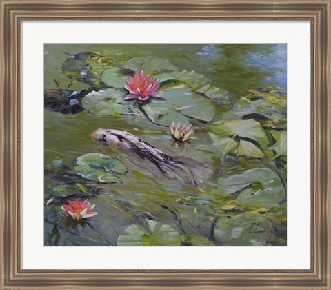 Framed Koi &amp; Lilies III Print