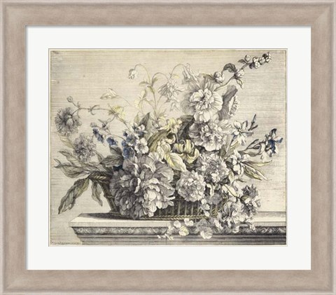 Framed Vintage Basket of Flowers II Print