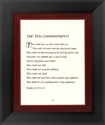 Framed Ten Commandments - red frame Print