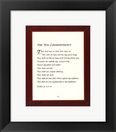 Framed Ten Commandments - red frame Print