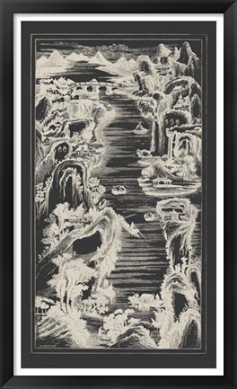 Framed Chinese Bird&#39;s-eye View in Grey I Print