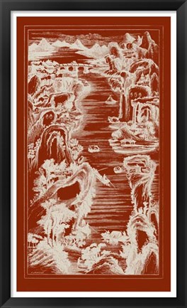 Framed Chinese Bird&#39;s-eye View in Red I Print