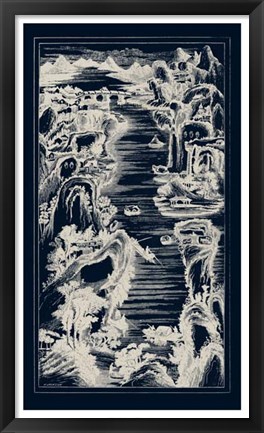 Framed Chinese Bird&#39;s-eye View in Navy I Print