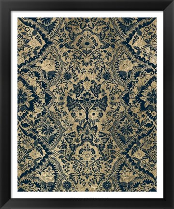 Framed Baroque Tapestry in Aged Indigo I Print