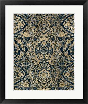 Framed Baroque Tapestry in Aged Indigo I Print