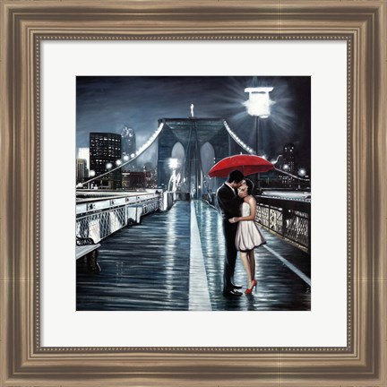 Framed Kissing on Brooklyn Bridge Print