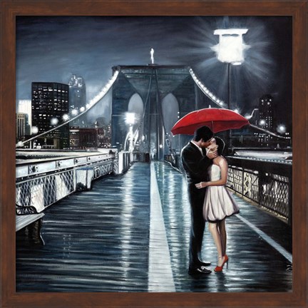 Framed Kissing on Brooklyn Bridge Print