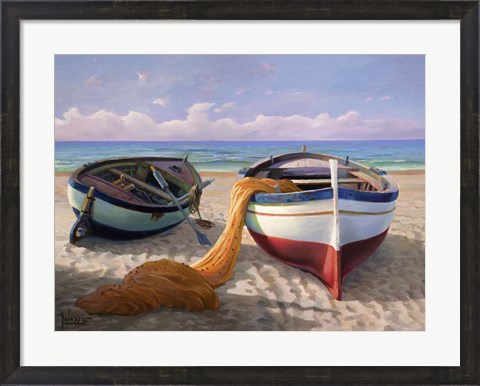 Framed Barche sulla Spiaggia Print