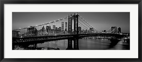 Framed Manhattan Bridge and Skyline BW Print