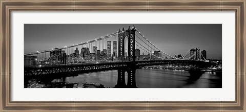 Framed Manhattan Bridge and Skyline BW Print