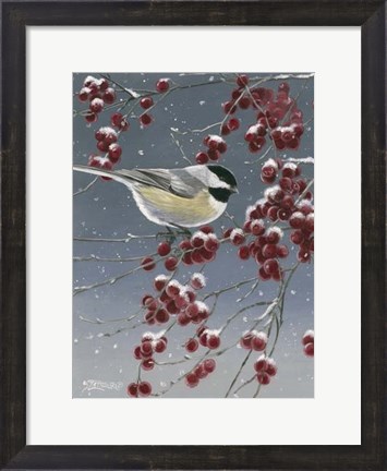 Framed Winter Chickadees I Print