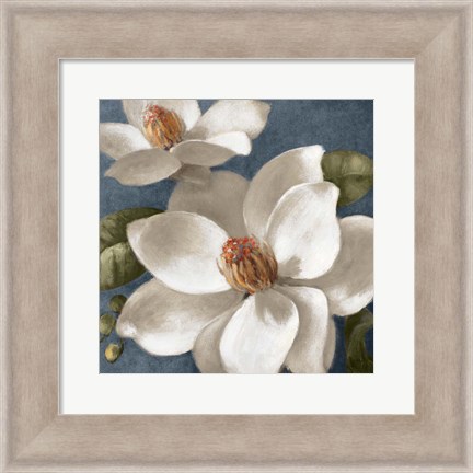 Framed Magnolias on Blue I Print