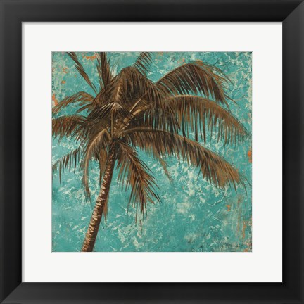 Framed Palm on Turquoise I Print