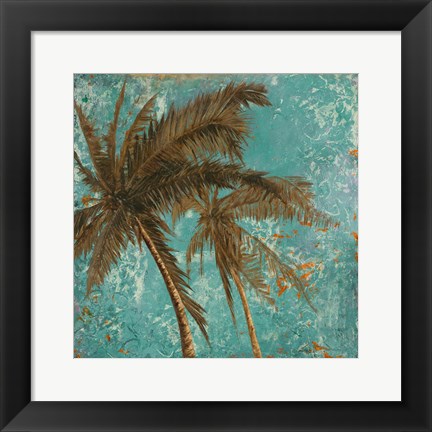 Framed Palm on Turquoise II Print