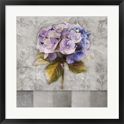 Framed Hydrangeas &amp; Stripes I Print