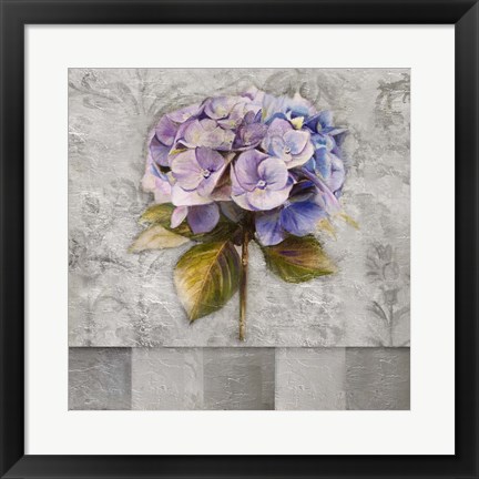 Framed Hydrangeas &amp; Stripes I Print