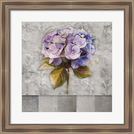 Framed Hydrangeas &amp; Stripes I Print