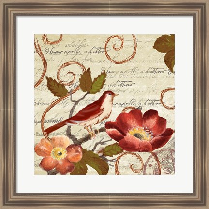 Framed Avian on Red II Print