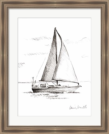 Framed Coastal Boat Sketch I Print